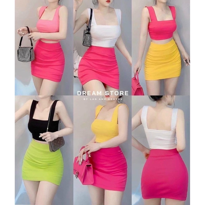 Set áo 2 bảng lớn chân váy ôm - hình thật - freesize dưới 52kg - carotshop