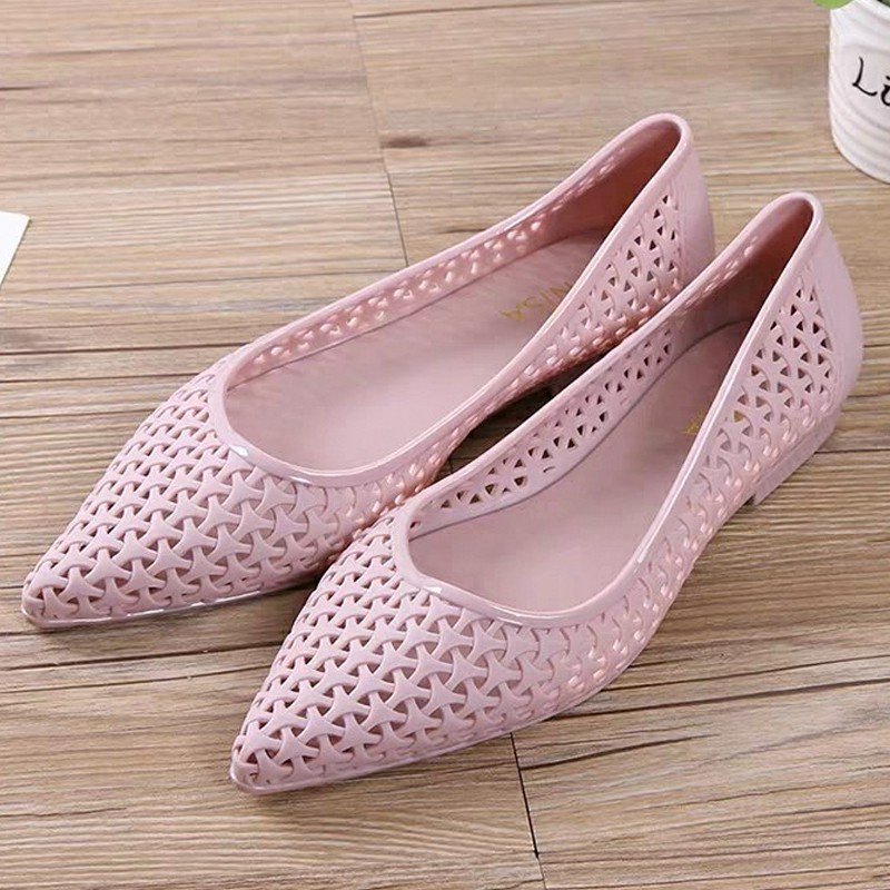 SIÊU GIẢM GIÁ Giày búp bê nữ đi mưa,nhựa dẻo mủi nhọn sang trọng,hoa văn đang chéo -307