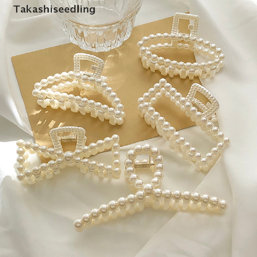 (Takashiseedling) Kẹp Tóc Hình Học Lớn Đính Ngọc Trai Thanh Lịch Khí Chất Hàn Quốc Bán Chạy