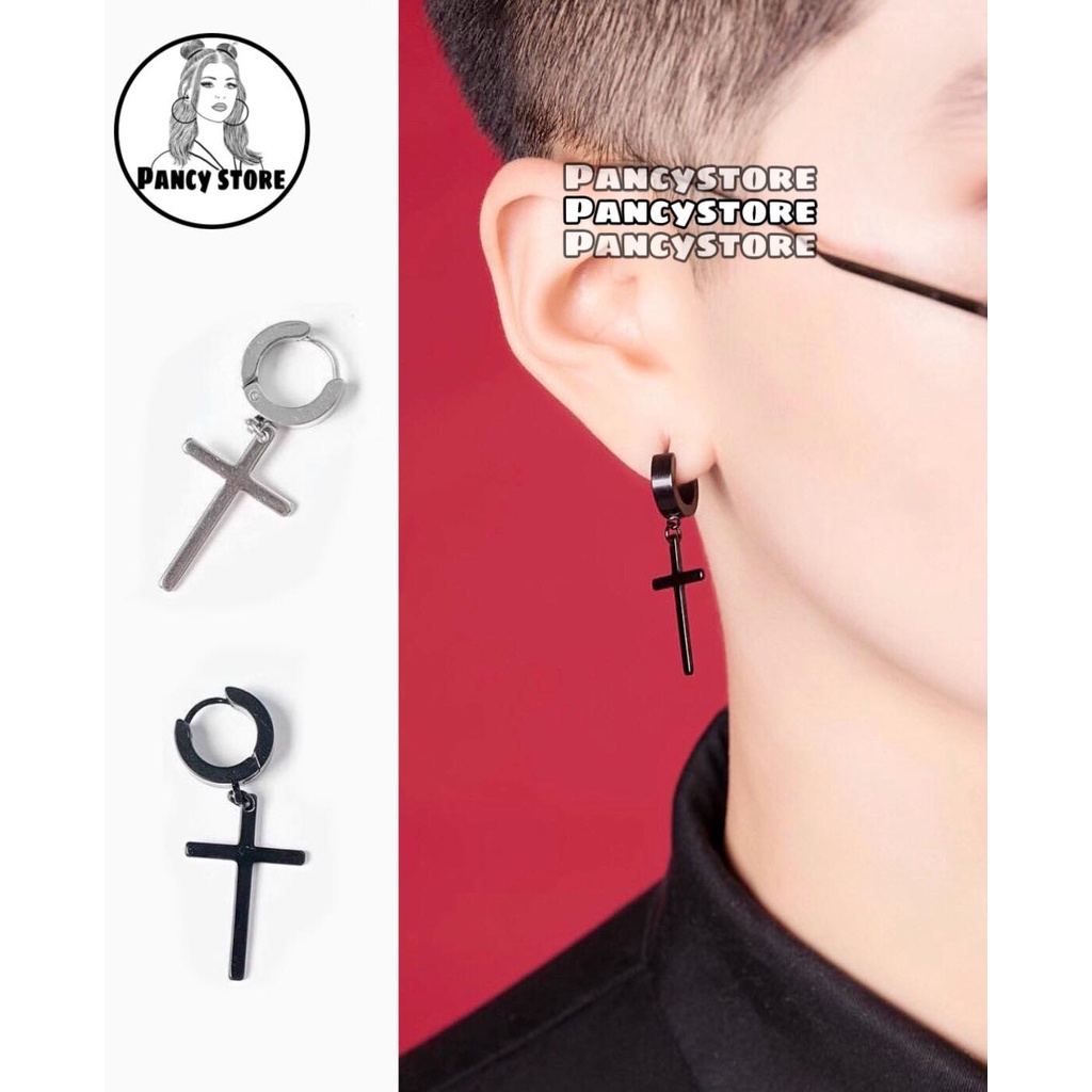 bông tai nam nữ khuyên tai titan thánh giá lớn không gỉ Unisex