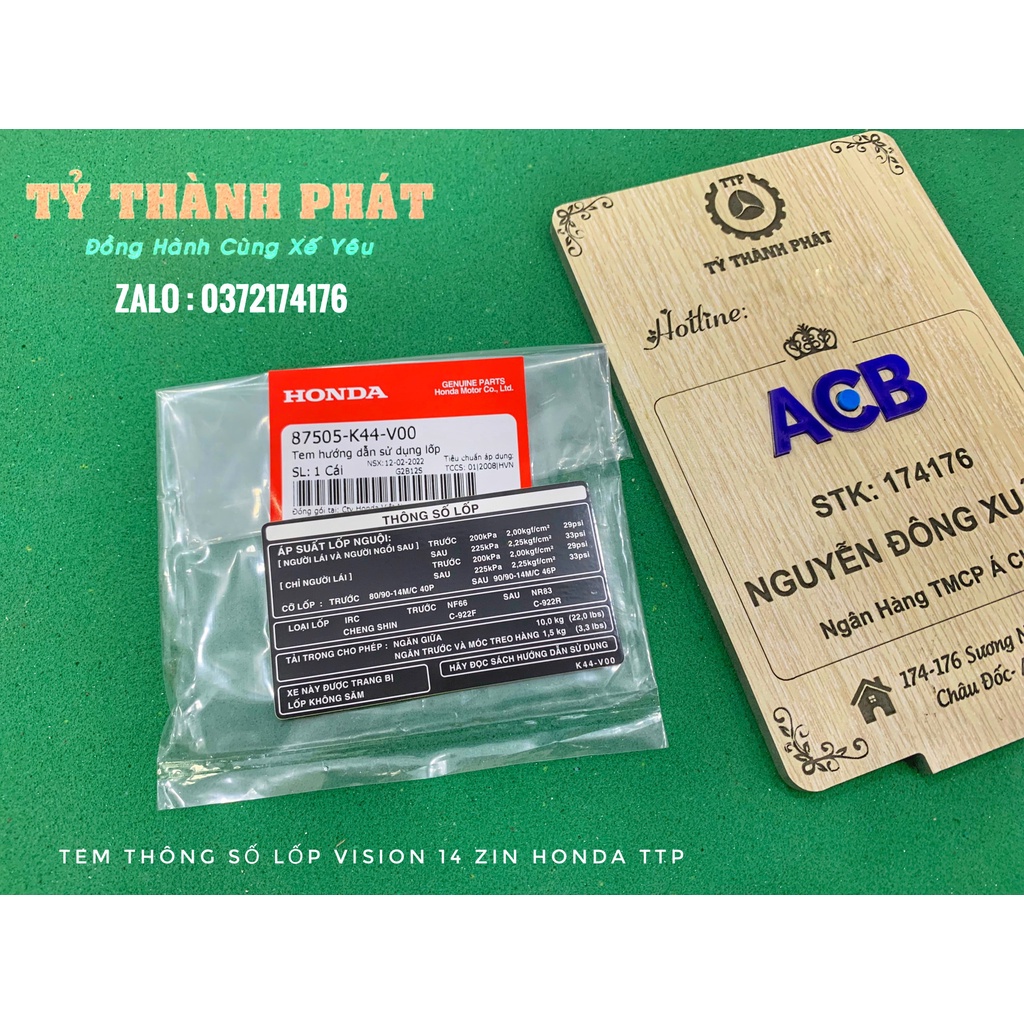 Tem thông số lốp Vision 14