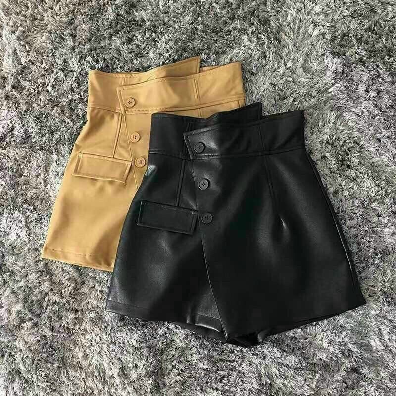 Quần váy da vạt chéo cạp siêu cao