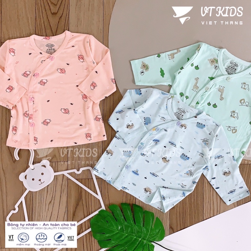 Áo Sơ Sinh Dài Tay Cài Lệch Chất Cotton Siêu Mềm Mịn, Mát Cho Bé Trai, Bé Gái Sơ Sinh (Size 0-3M Đến 6-9M)