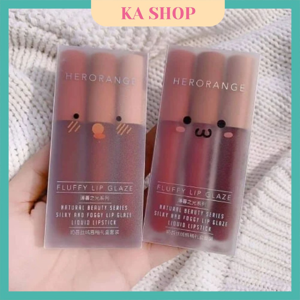 Son Nội Địa Trung 🧡 FREESHIP🧡 Set 3 Cây Son Kem Lì Herorange Fluffy Lip Glaze