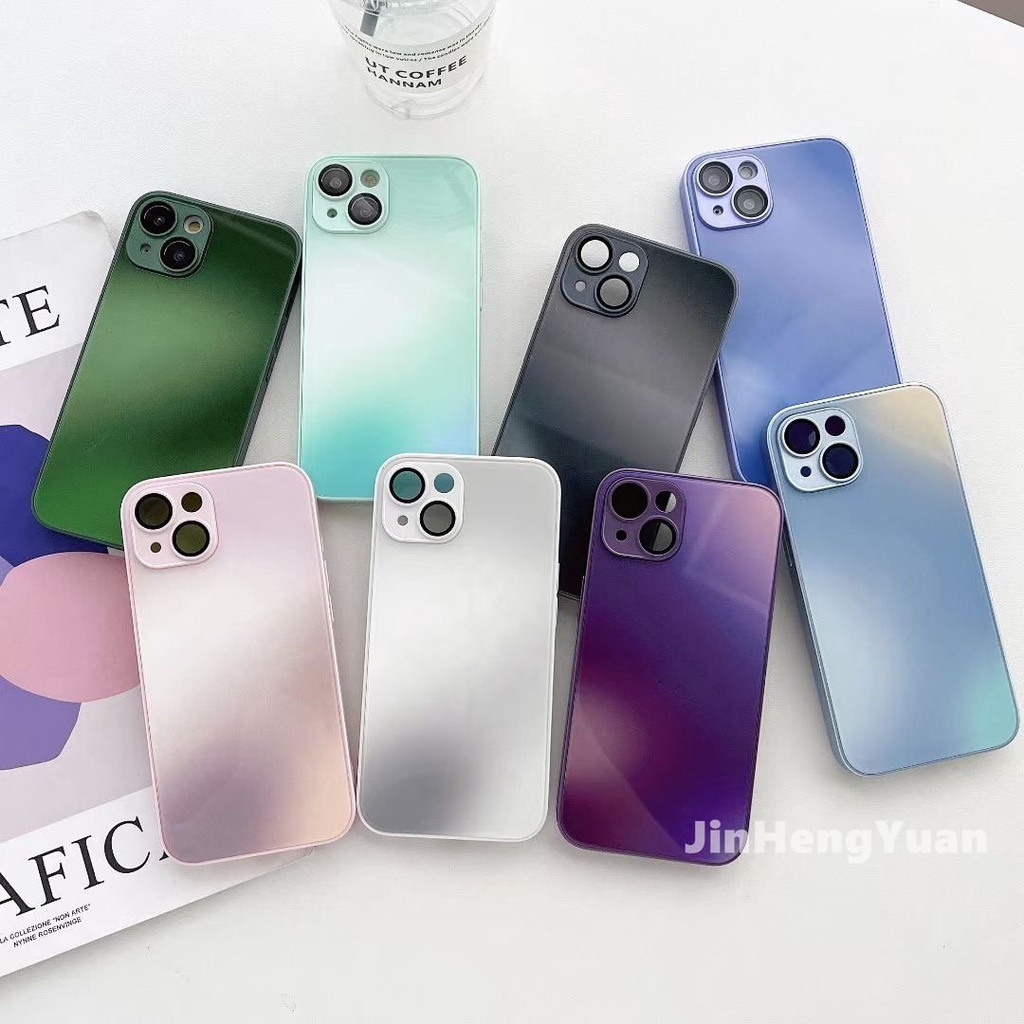 Ốp Điện Thoại Kính Cường Lực Cứng Viền Silicon Màu Gradient Chống Sốc Cho IPhone 14 Plus 13 12 11 Pro Max