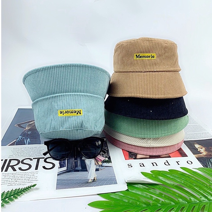 Mũ bucket HAZIN thêu chữ vành nón cụp nhung nhiều màu phong cách Unisex phù hợp cả nam nữ