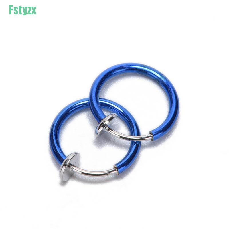 fstyzx 2PC Fake Stud Earrings Punk Clip On Piercing Body Nose Lip Rings Hoop Ear Unisex