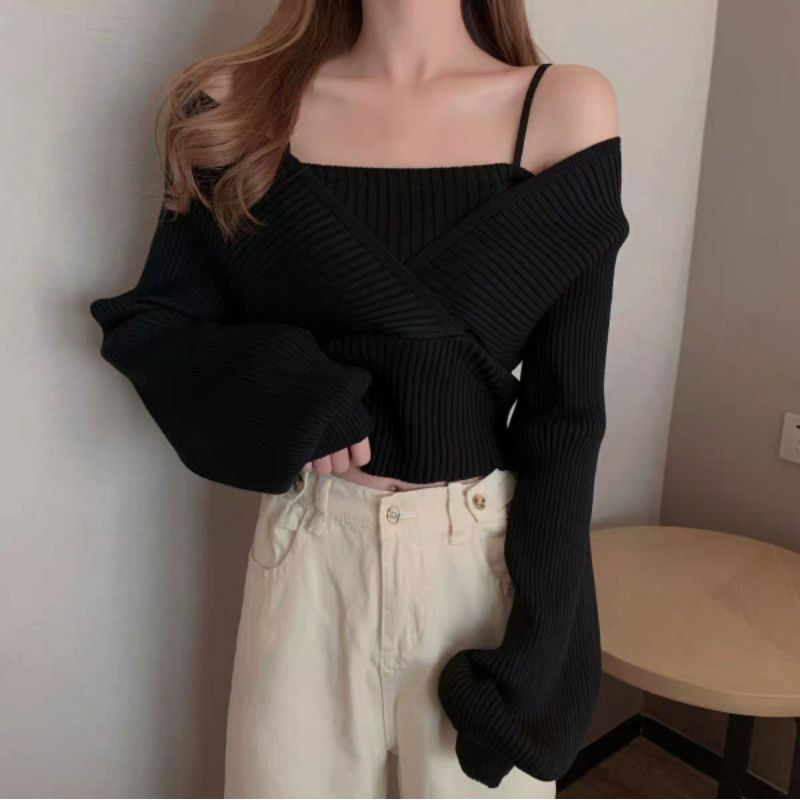 Áo Croptop Giả Len Dài Tay cho Đà Lạt Phố