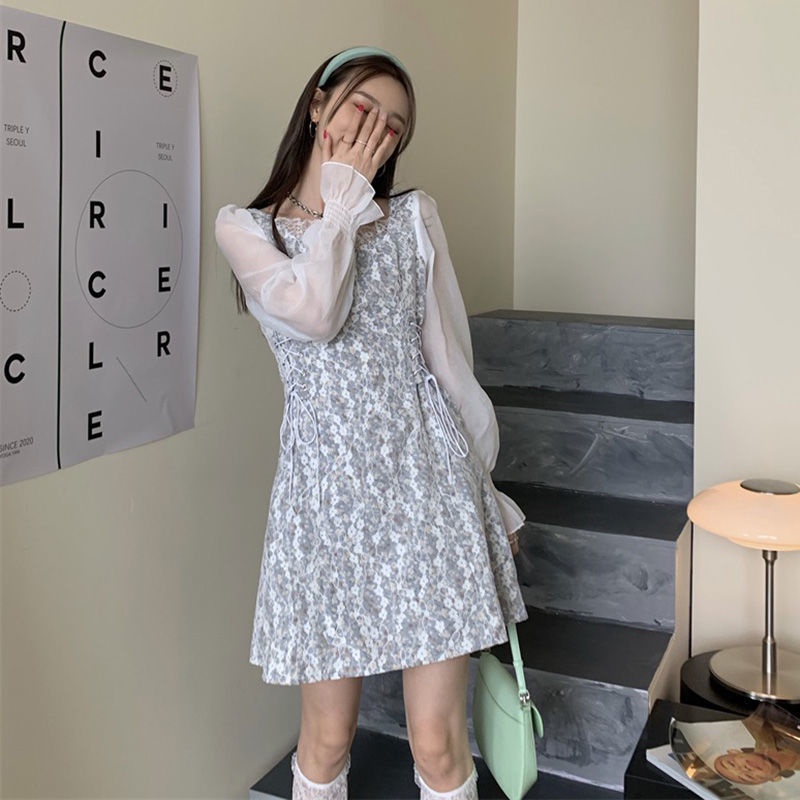 Đầm Chiffon ôm eo phối ren họa tiết hoa thời trang cho nữ