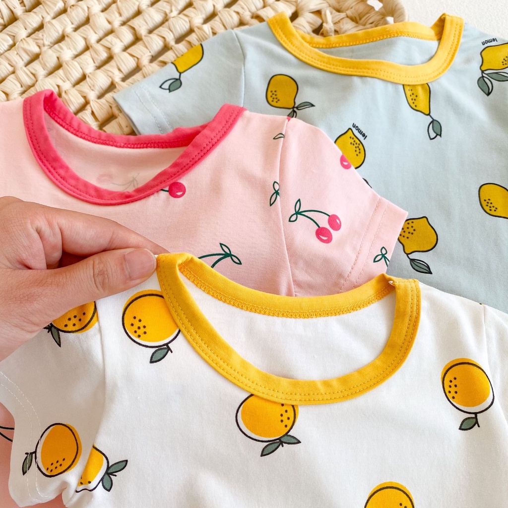 Bộ Áo Liền Quần Tay Ngắn Họa Tiết Trái Cây Thời Trang Mùa Hè Cho Bé Sơ Sinh