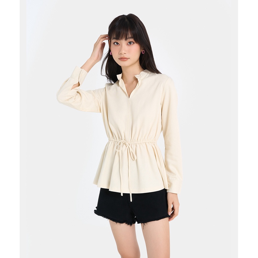 Áo Kiểu Sơmi Thời Trang Nữ HNOSS Thiết Kế Rút Eo Tay Dài HNAKI055