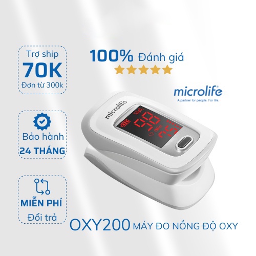 Máy đo nồng độ oxy trong máu MICROLIFE OXY 200 Hàng chính hãng bảo hành 24 tháng - Máy đo SpO2 oxi trong máu