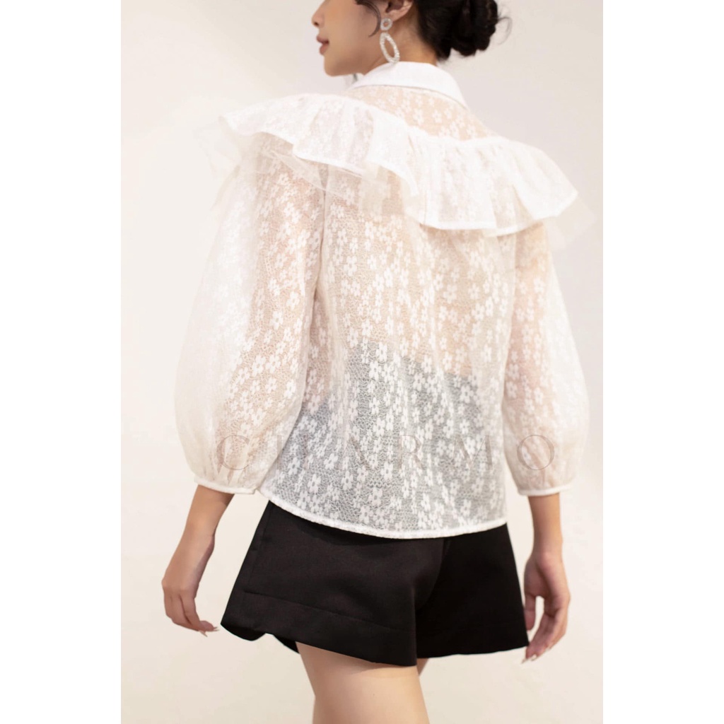 Áo sơ mi kiểu CHARMO tay dài ren hoa Emma Blouse