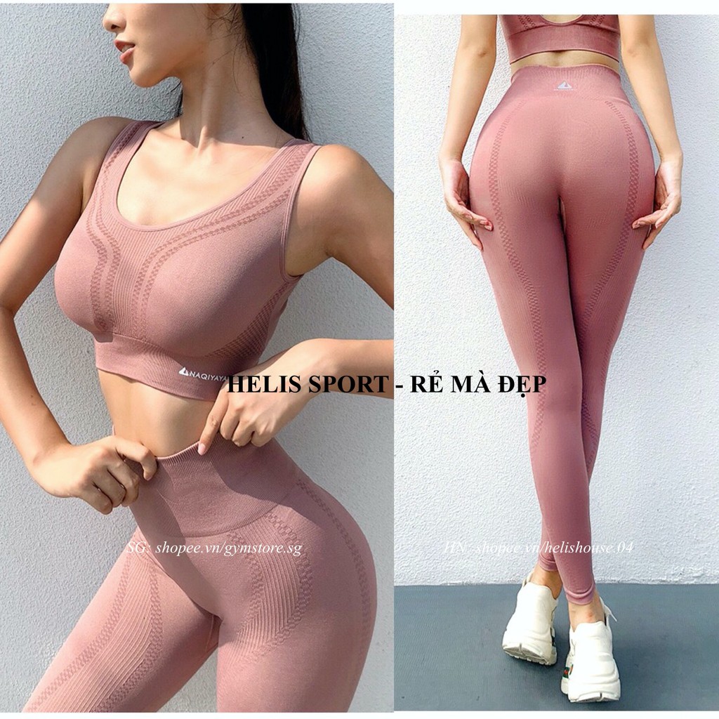 Set bộ đồ tập Naqi Áo bra có mút ngực quần cạp cao tập gym yoga Đồ tập Rẻ Mà Đẹp Shop GYMSTORE 1334