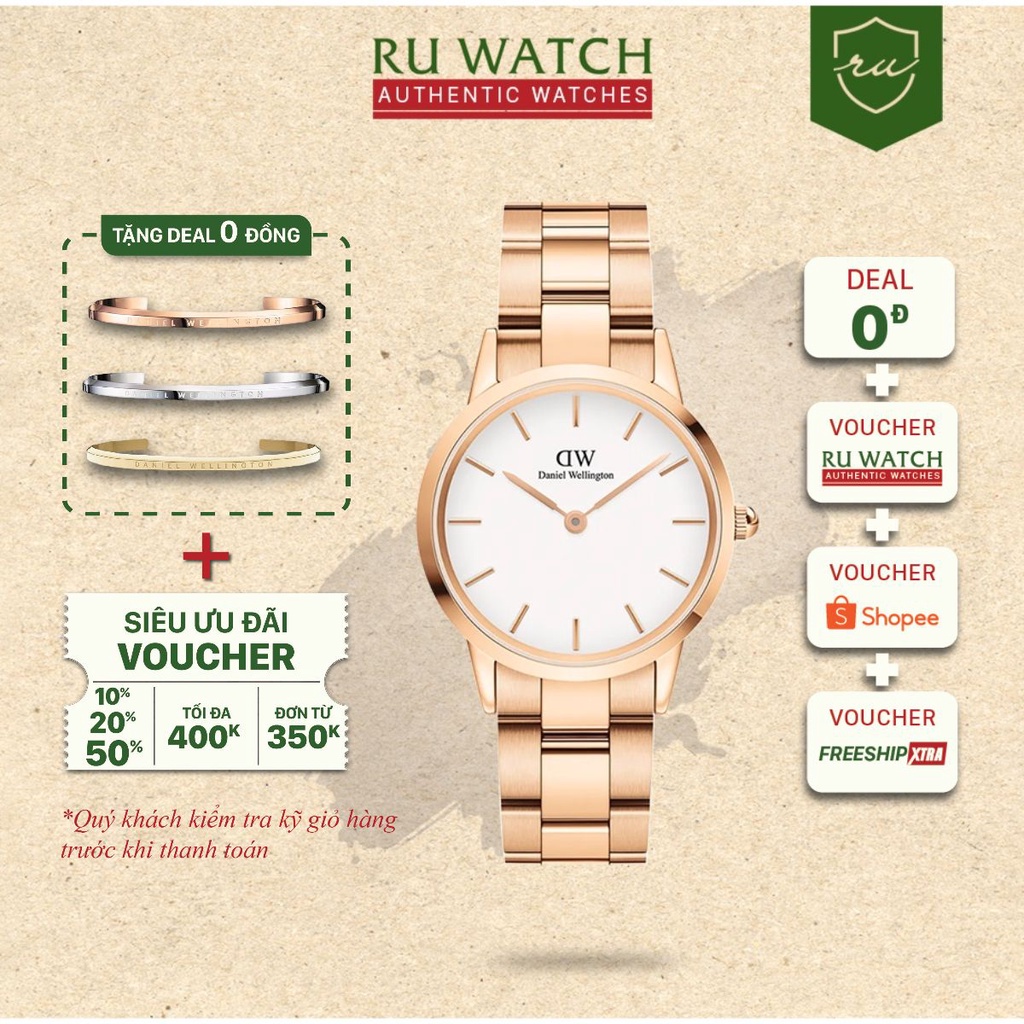Đồng hồ Nam, Nữ Daniel Wellington dây thép không gỉ - Iconic Link mặt trắng - vỏ vàng hồng