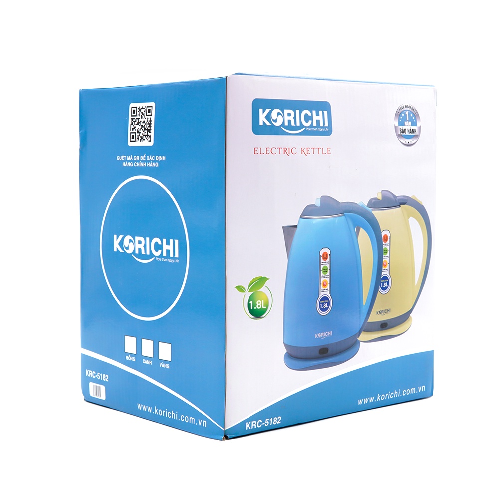 Ấm Siêu Tốc 2 Lớp Korichi 1.8L KRC 5182 - Ấm Siêu Tốc Rơ Le Tự Ngắt Khi Sôi, Siêu Bền, Siêu An Toàn Cho Người Sử Dụng