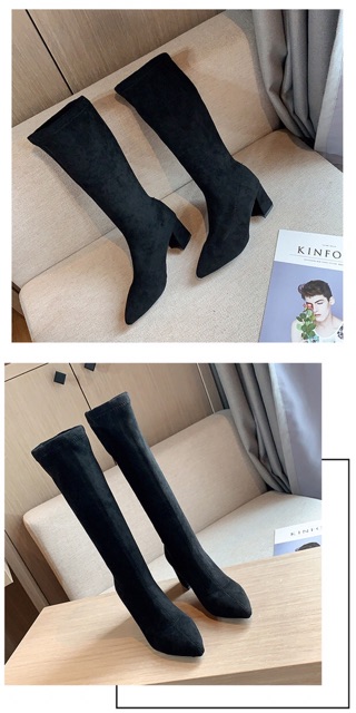 Boots lửng da lộn ulzzang gót vuông cao 6cm không khoá