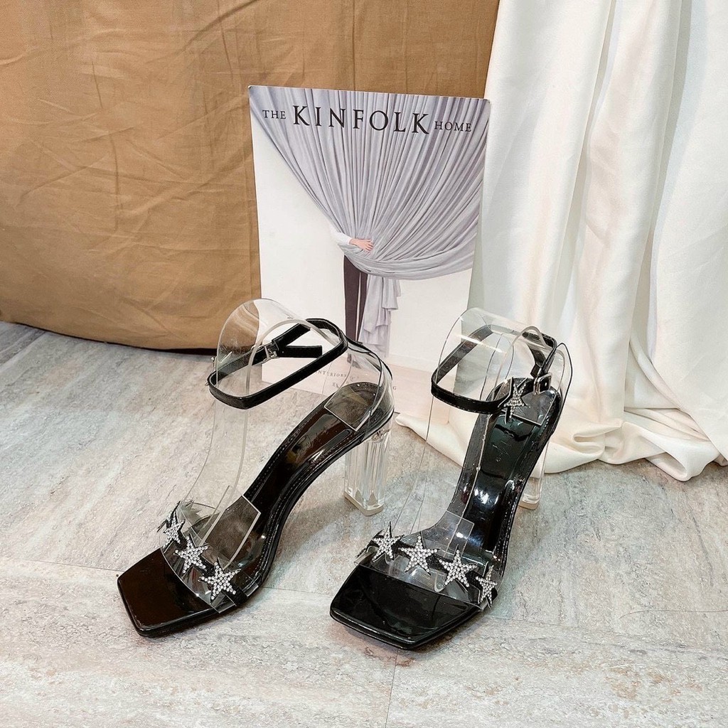 Giày sandal nữ phối xi bóng gót vuông cực xinh (7F)