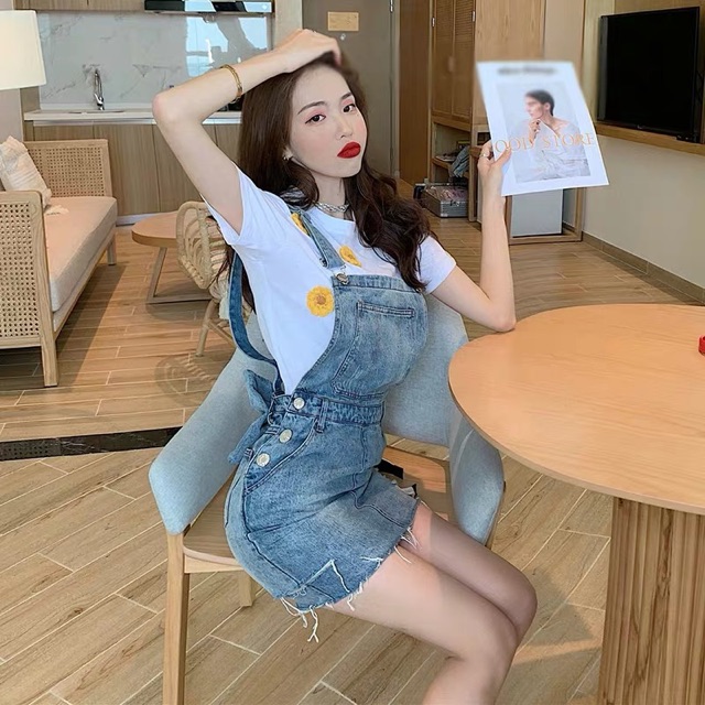 Set Yếm jeans nơ lưng koreastyle | BigBuy360 - bigbuy360.vn