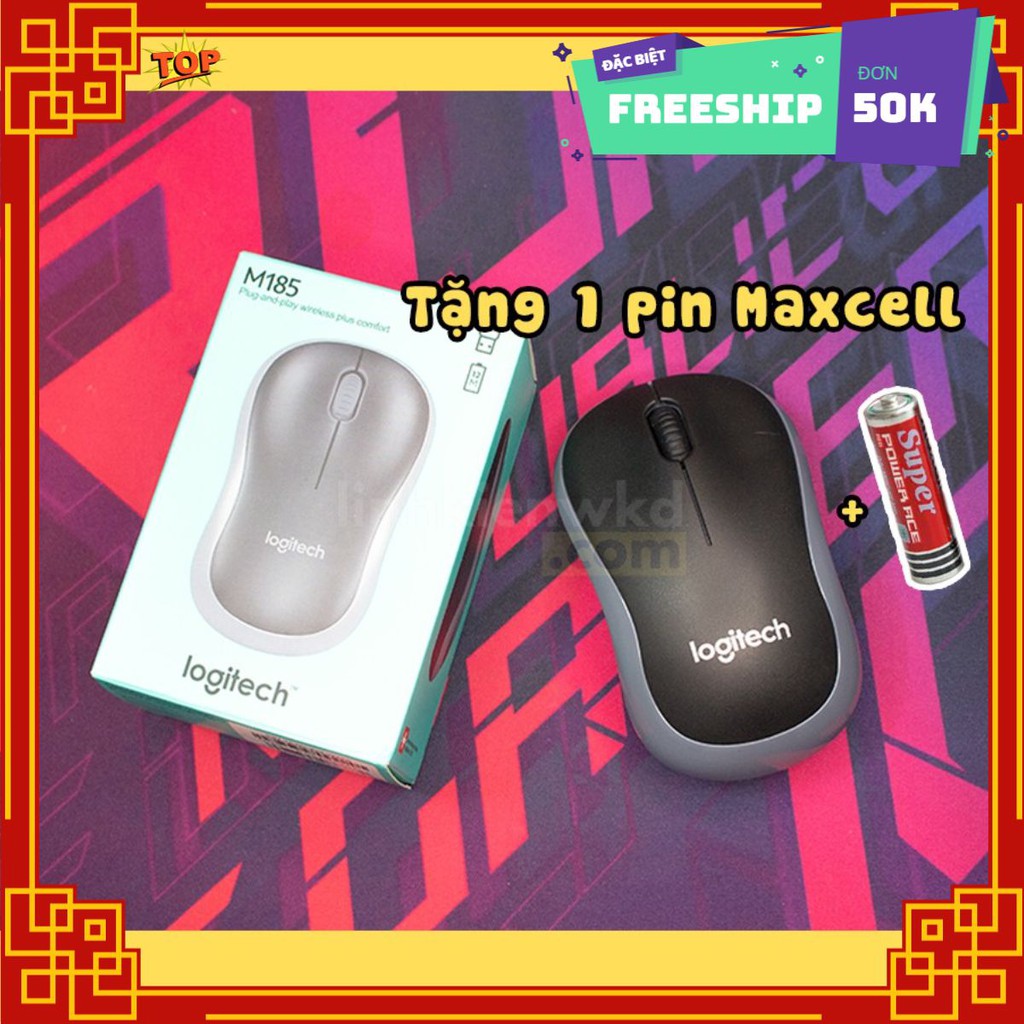 [Freeship - Clip thật] Chuột không dây, bluetooth Logitech M185 XÁM giá rẻ tặng kèm thêm 1 pin Maxcell AA