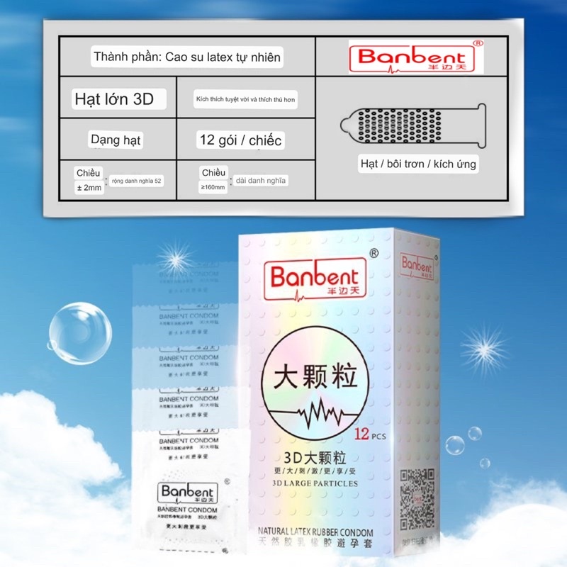 Bao cao su BANBENT 001 3D Large Particles, bcs 0.01 siêu mỏng gân gai kéo dài thời gian
