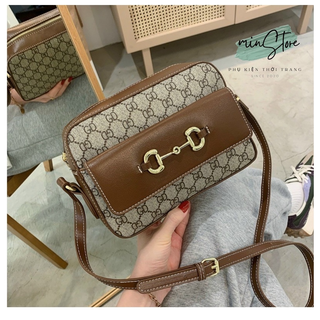 Túi xách nữ mã GC01, đeo chéo, đeo vai, chất liệu da cao cấp, màu nâu trắng,  đi làm, đi chơi, đi học