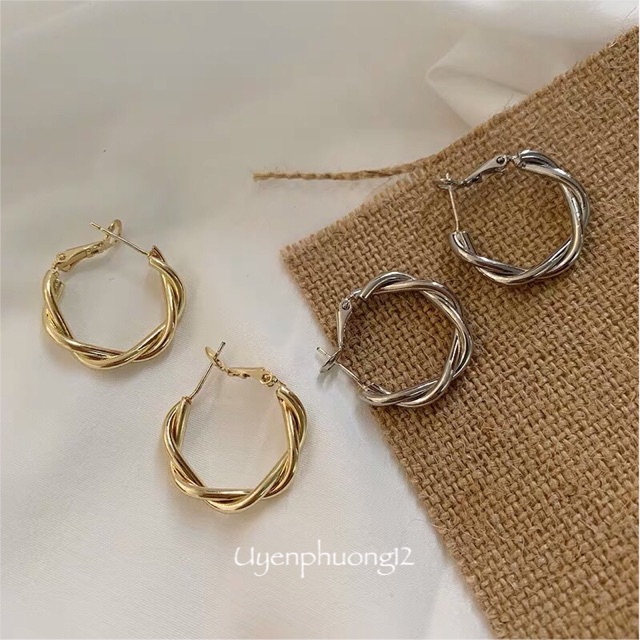 Bông tai khuyên tai tròn xoắn hợp kim đường kính 2.4cm