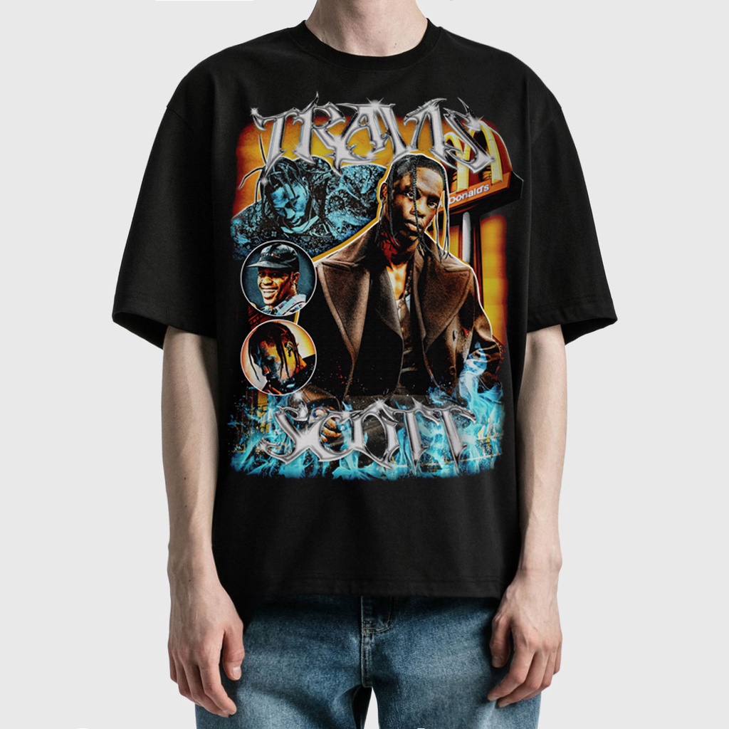 Áo Thun Vintage Travis Scott Tay Lỡ Unisex - Đen/Trắng Cổ Tròn | Blackwork