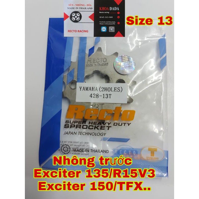 Nhông trước Exciter 150/R15V3/FZ 150/TFX 150 Recto, size 13