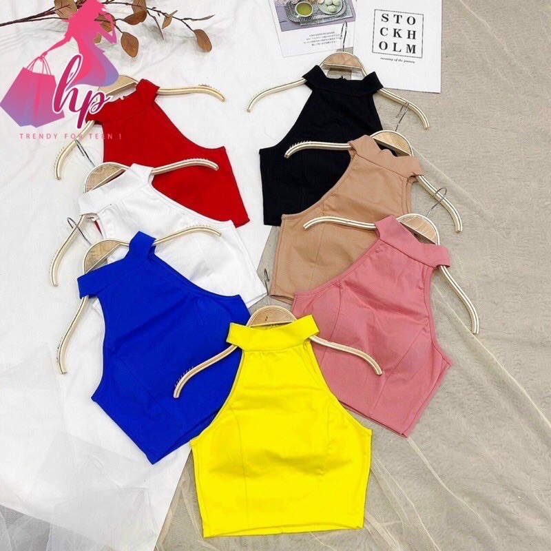 áo croptop cổ lọ yếm có mút ngực thun xịn mẫu mới 2021