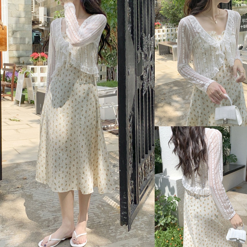 Áo Cardigan Tay Dài Phối Ren Lưới Màu Trơn Thắt Nơ Phía Trước Thời Trang Mùa Hè Cho Nữ