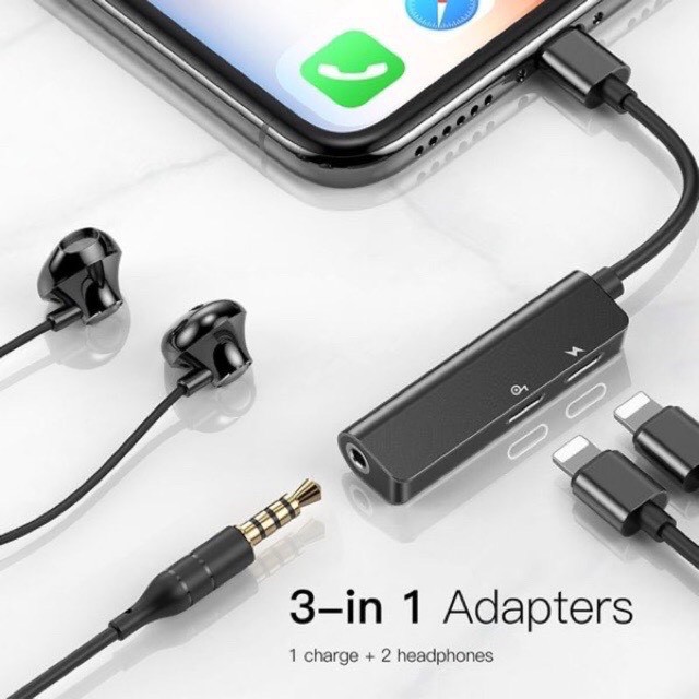 Jack chuyển đổi tai nghe iPhone 7 trở lên hỗ trợ mic khi chơi game chính hãng Baseus L52