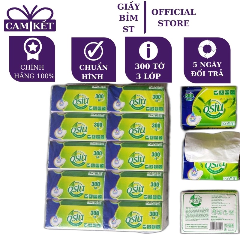 COMBO 10 gói Giấy ăn rút lụa OSIU 3 lớp x 300 tờ cao cấp bỏ túi du lịch