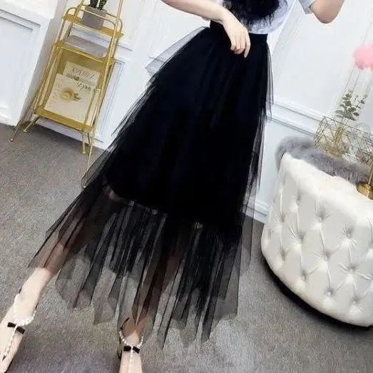 Bộ Áo Thun Ngắn Tay + Chân Váy Lưới Lưng Cao Thời Trang Mùa Hè 2022 Cho Nữ