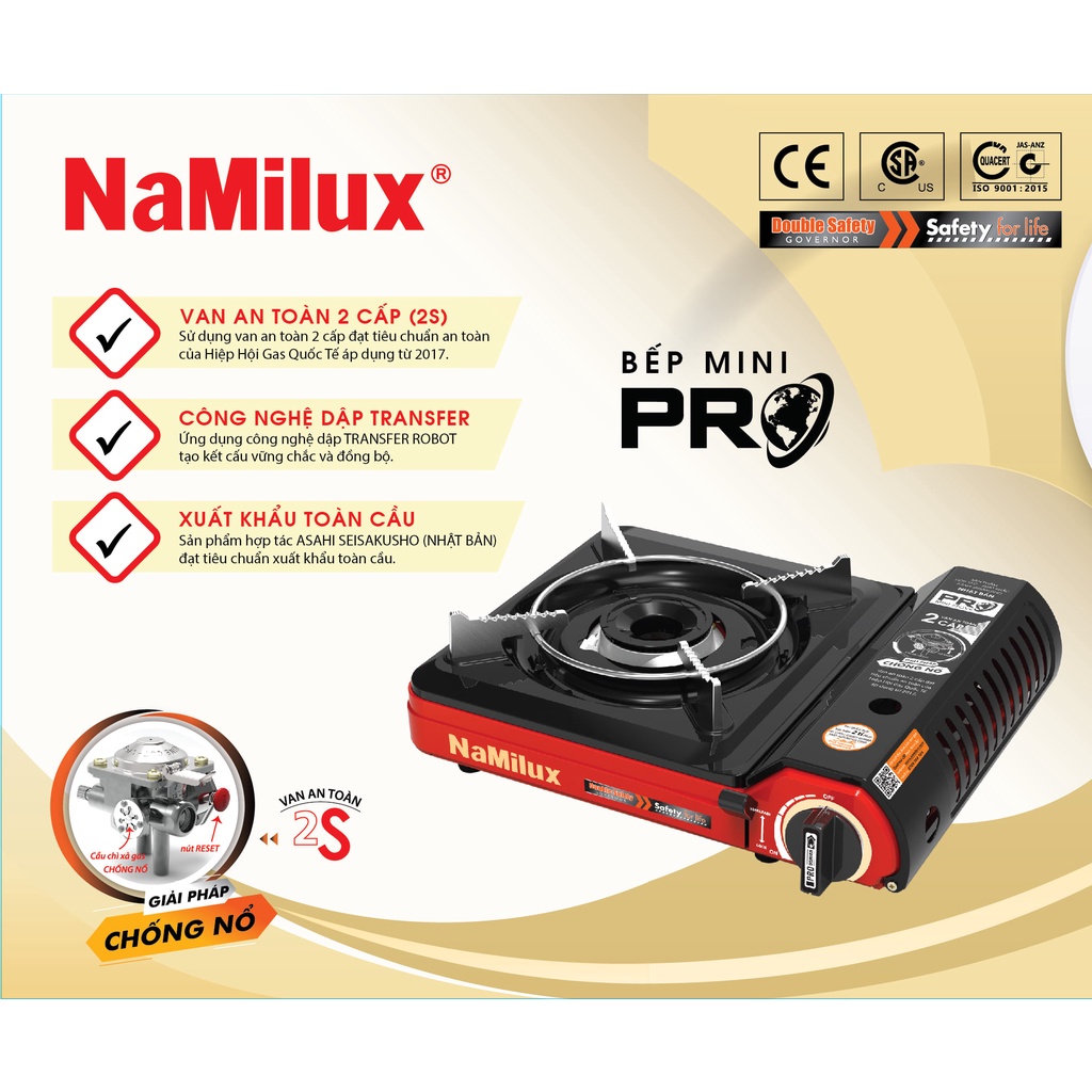 BẾP GAS MINI NAMILUX PL2021PF CHỐNG CHÁY NỔ VAN 2 CẤP