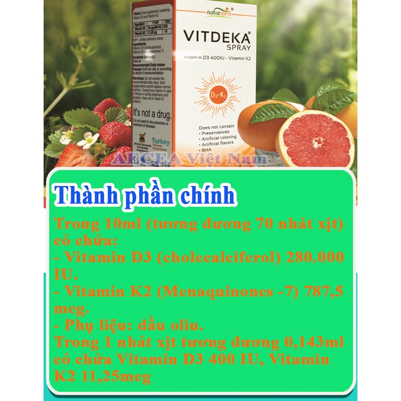 Vitamin D3K2 Bổ Sung Vitamin K2 D3 Hấp Thụ Calcium Tránh Còi Xương Thực Phẩm Bổ Sung Vitamin D K Dạng Xịt VitDeKa Spray