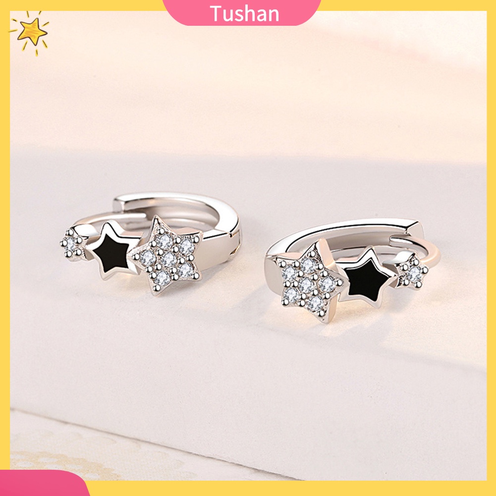 TUSH Women Cubic Zirconia Inlaid Star Huggie Earrings Fashion Piercing Jewelry Gift