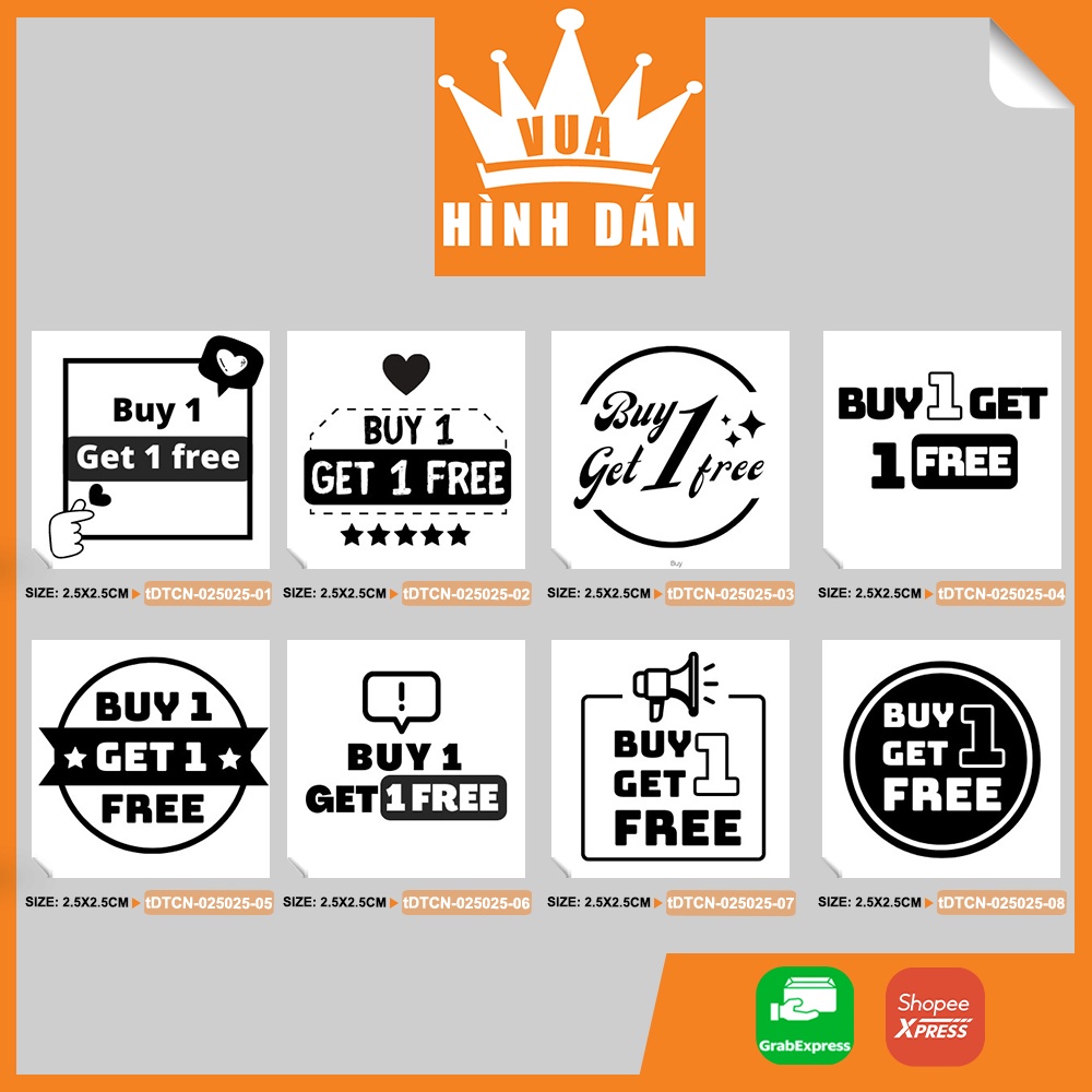 Set 100/200 sticker BUY 1 GET 1 FREE (2.5x2.5cm) tem dán mini MUA 1 TẶNG 1 dành cho shop chạy khuyến