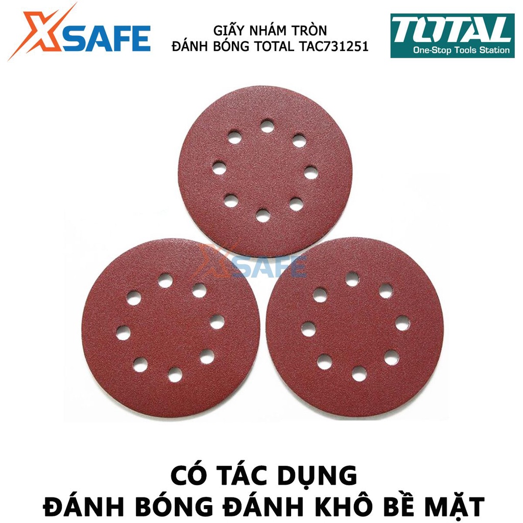 Giấy nhám tròn TOTAL TAC731251 | giấy chà nhám đường kính 125mm gồm 3 cái P80 và 2 cái P120 (5 cái / bộ)  xử lý