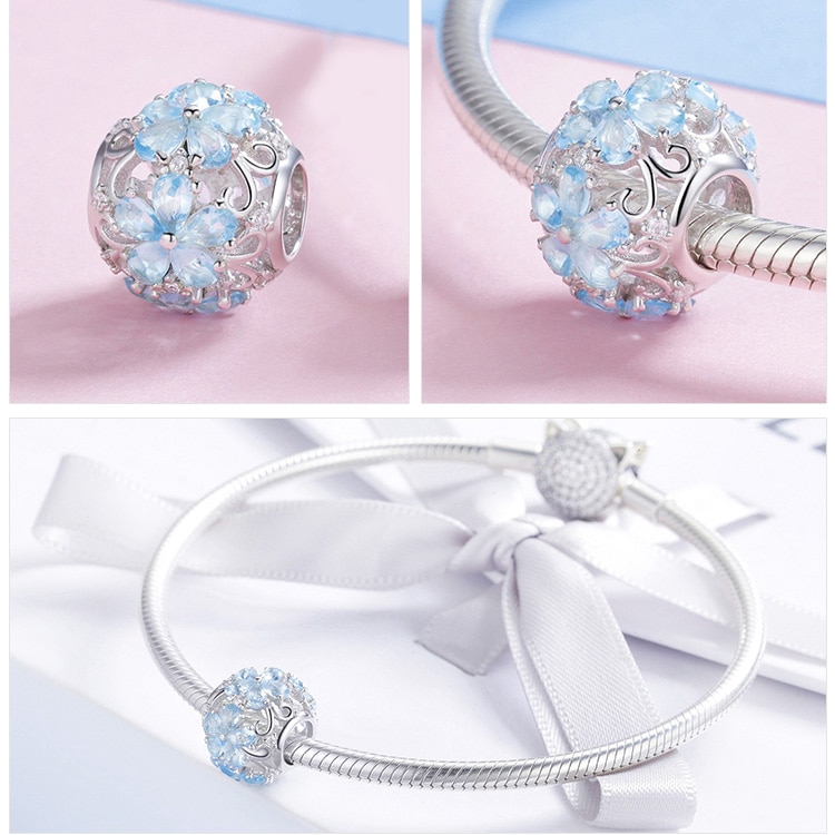 Phụ Kiện BAMOER SCC941 Bằng Bạc 925 Làm Trang Sức Hình Bông Hoa Đính Đá Giả