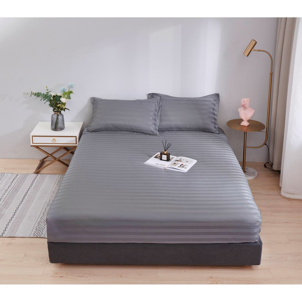 Bộ Ga Gối 3 Món Cotton 3F Kẻ Sọc Khách Sạn cao cấp-màu hồng cánh sen