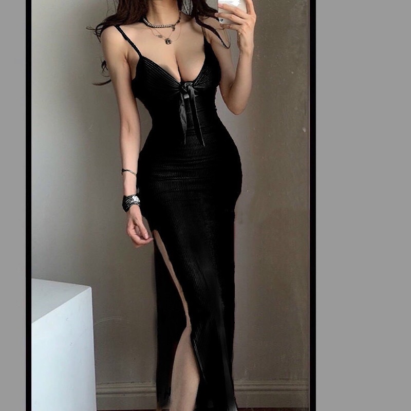 Đầm Hai Dây  Nơ Cột Ngực Dáng Dài Xẻ Tà Ngực Ôm Dáng Phong Cách Âu Mỹ Quyến Rũ Dành Cho Nữ Đi Biển Nghỉ Mát