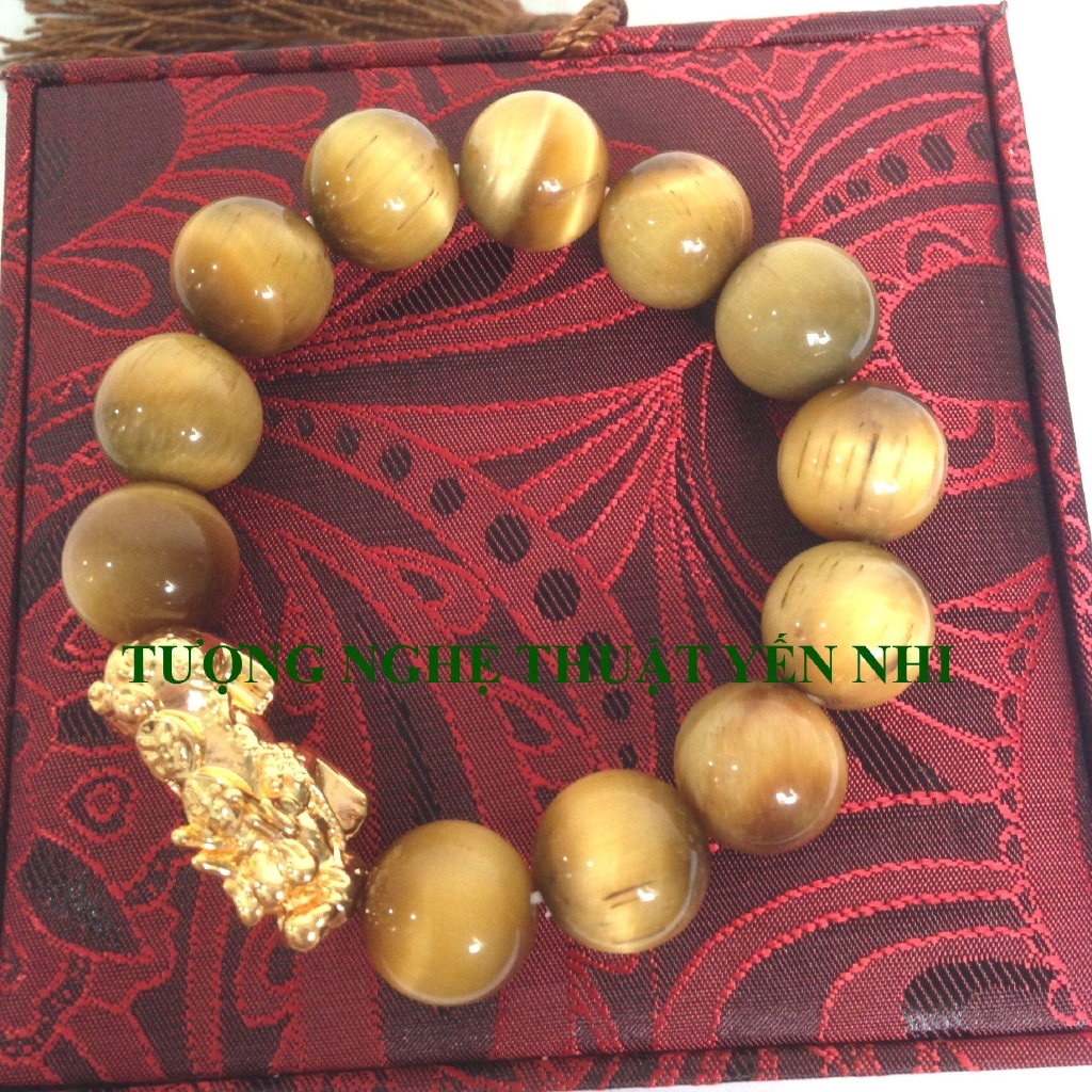 Vòng tay đá Mắt Hổ vàng tươi (Hóa ngọc) hạt 14 ly (