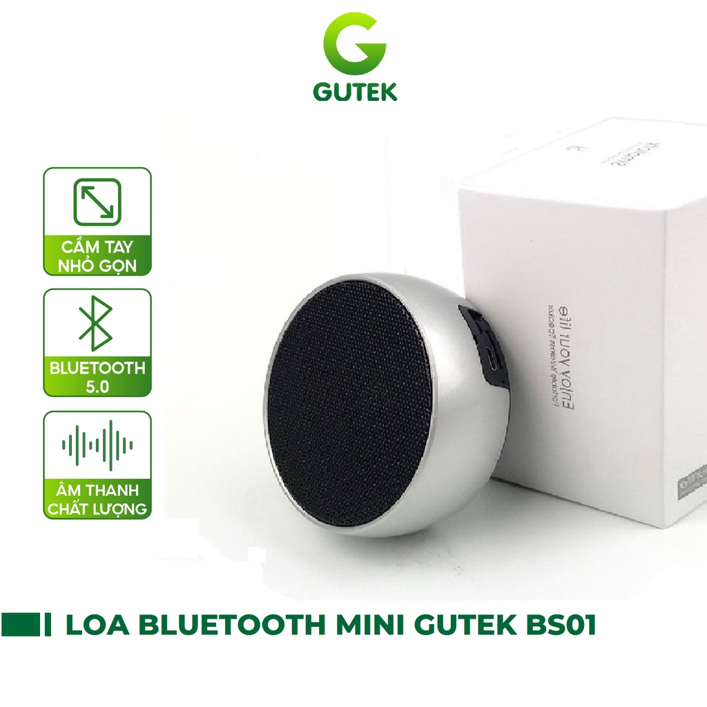 Loa Bluetooth Mini Cầm Tay Nhỏ Gọn Vỏ Kim Loại Nghe Nhạc Không Dây Siêu Bass Gutek BS01