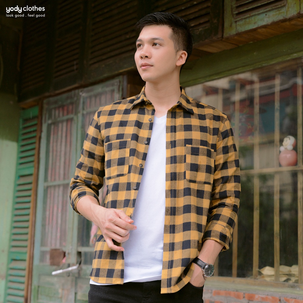Áo sơ mi nam YODY caro có túi ngực SMM4031