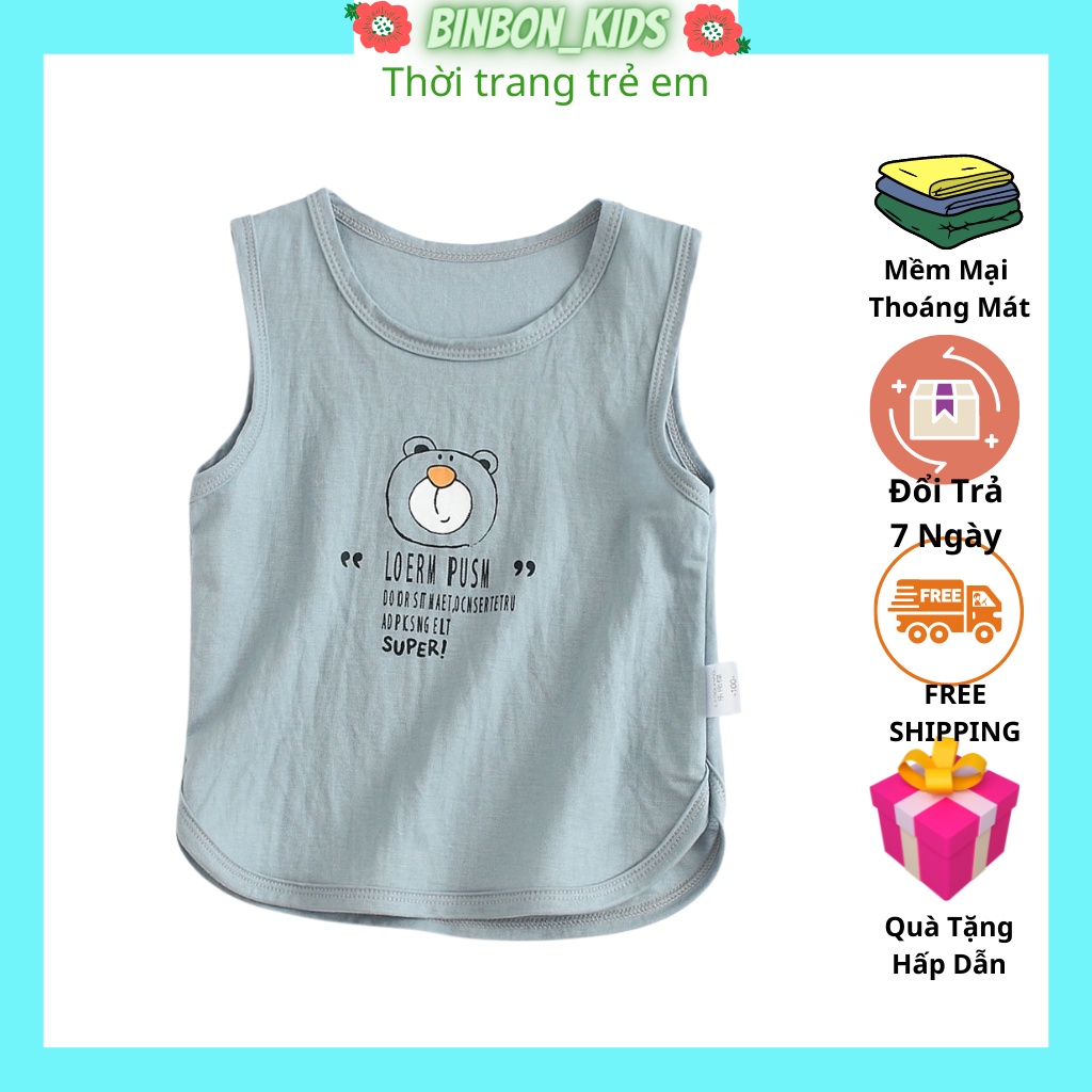 Áo ba lỗ sách nách cho bé Binbon kids, Áo thun cho bé trai bé gái chất đũi không nhăn in hình gấu AG01 cho bé 6-28kg