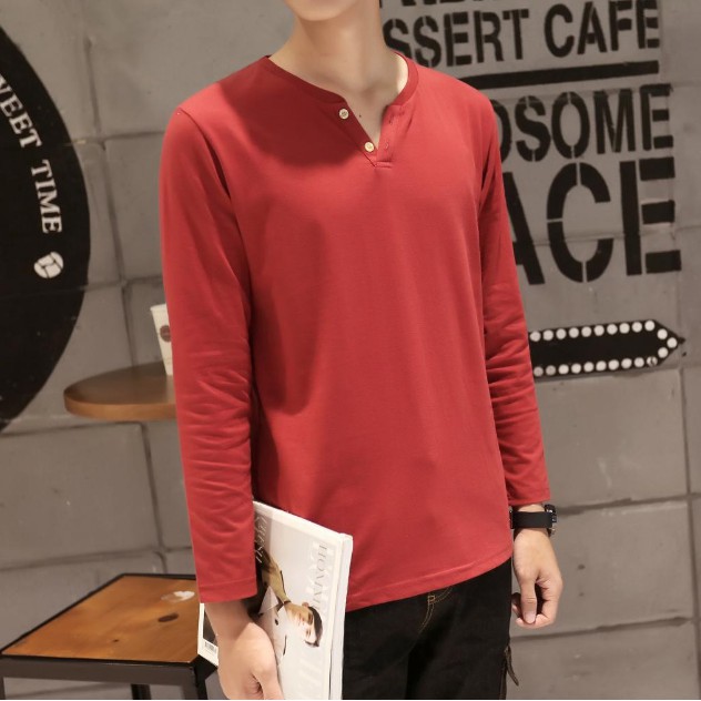 Áo Thun Trơn Dài Tay Cổ Chữ V Cho Nam (M-2Xl) | BigBuy360 - bigbuy360.vn
