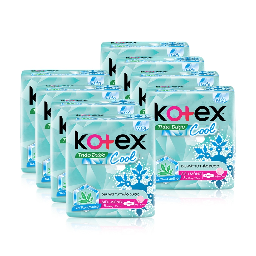 Băng Vệ Sinh Kotex Thảo Dược Cool Siêu Mỏng Cánh 23cm 8 Miếng