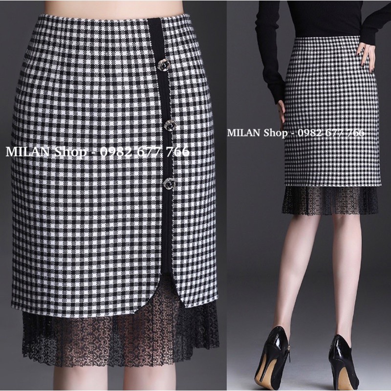 Chân váy len phối ren đính khuy hoa trà sang chảnh | BigBuy360 - bigbuy360.vn