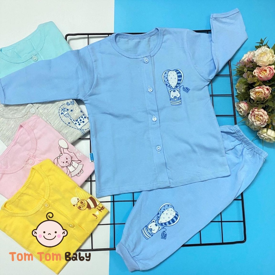 COMBO 3 bộ quần sơ sinh cotton Thái Hà Thịnh | Mẫu Tay Dài Màu Cài Giữa | Size 1-5 cho bé sơ sinh -12kg | quần áo trẻ em
